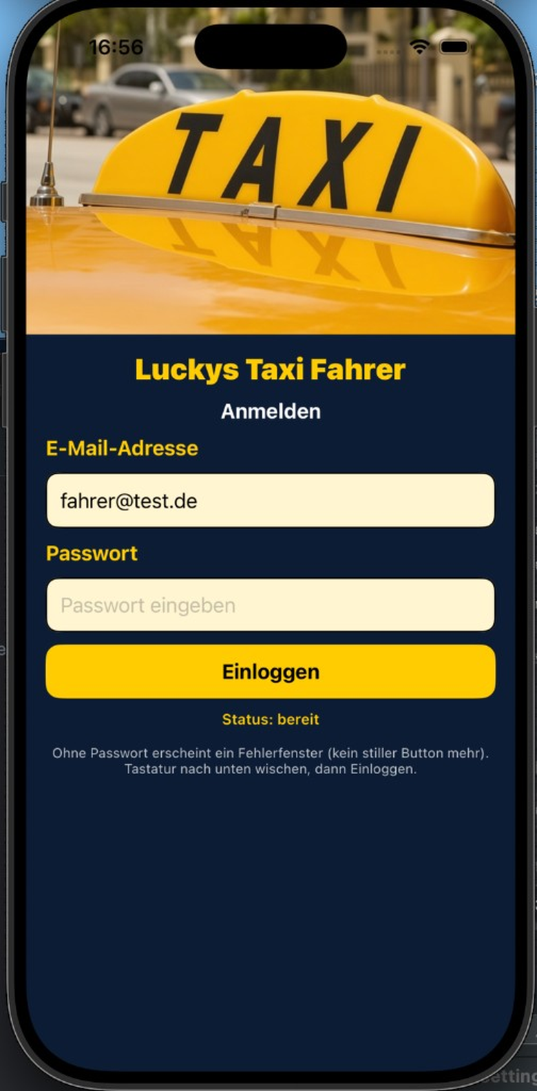 Luckys Taxi Fahrer: Anmelden