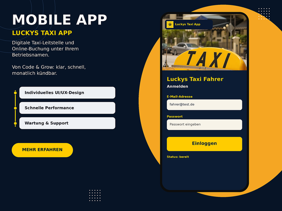 Luckys Taxi App — Mobile App mit Fahrer-Login